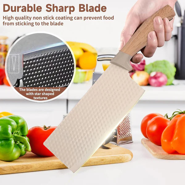 TIDLUX Premium Khaki 6-Piece Stainless Steel Kitchen Knife Set with Universal Knife Block - Tidlux