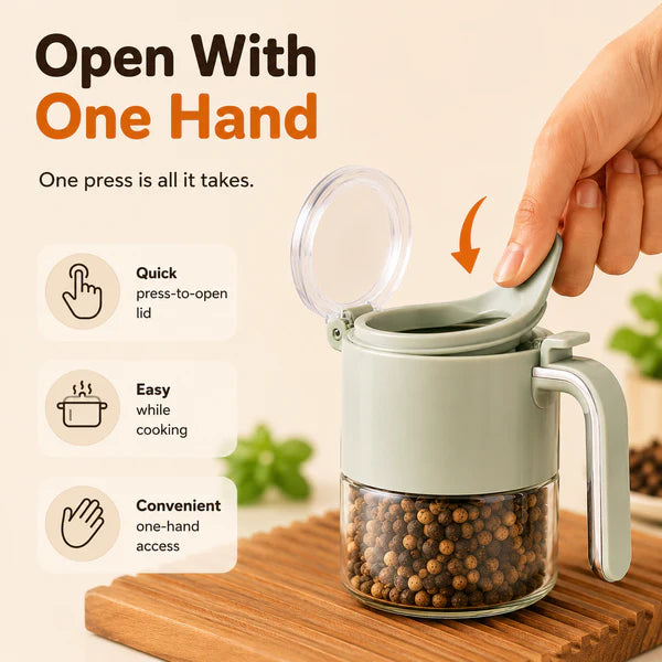 TIDLUX One-Hand Operated Glass Spice Jar with Flip Cap | 400ml - Tidlux