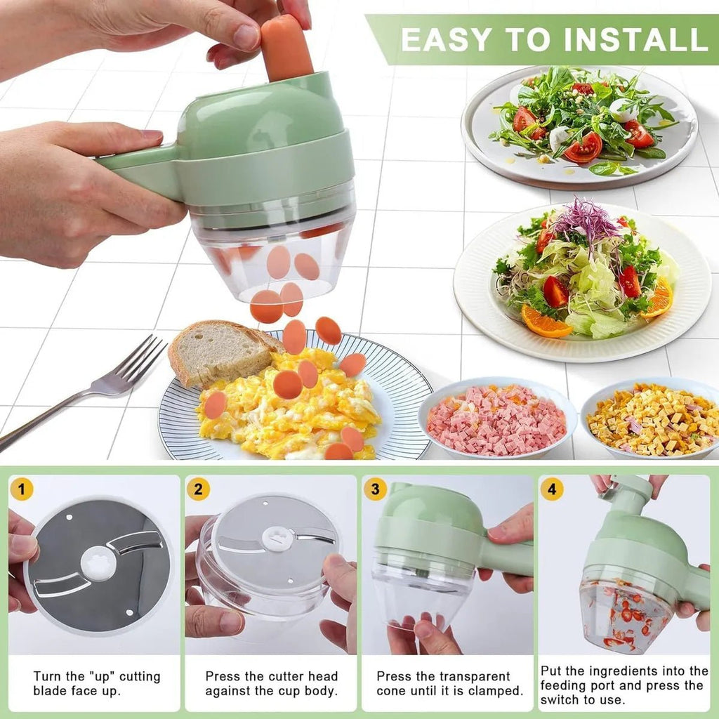 TIDLUX 4-in-1 Electric Vegetable Cutter | One-Touch Handheld Slicer, Chopper & Food Prep Tool - Tidlux