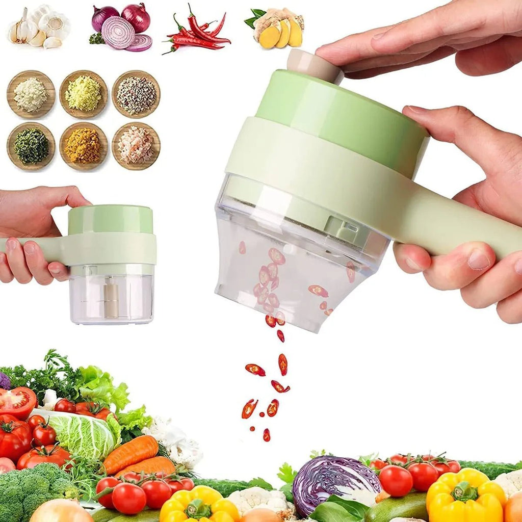 TIDLUX 4-in-1 Electric Vegetable Cutter | One-Touch Handheld Slicer, Chopper & Food Prep Tool - Tidlux