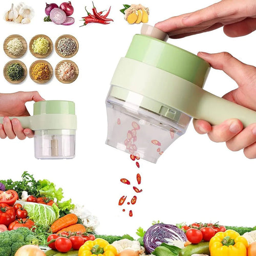TIDLUX 4-in-1 Electric Vegetable Cutter | One-Touch Handheld Slicer, Chopper & Food Prep Tool - Tidlux
